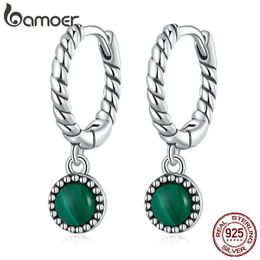 Stud Bamoer 925 Sterling Silver Malachite Ear Buckles for Female Luxury Green Stone Drop Earrings Fine Jewellery Bridal Gift SCE1475