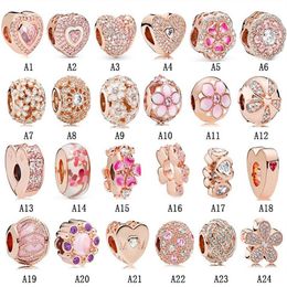 New Arrival 925 Sterling Silver Rose Gold Magnolia Heart Beads DIY Fit Original European Charm Bracelet Fashion Women Jewelry Acce307u