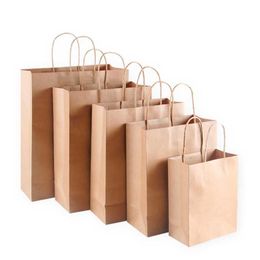 Kraft Paper Bag with Handles Wood Colour Packing Gift Bags for Store Clothes Wedding Christmas Party Supplies Handbags Y0606264f