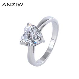 Sterling Silver Heart-Shaped Cut Lab Created Diamond Simple Classic Engagement Ring Adjustable For Women Jewellery Gifts Cluster Rin267E