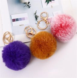 Party Favor 8cm Imitate Rabbit Fur Ball Keychain Car Handbag Keychains Decoration Fluffy Faux Key Ring Bag Accessories DB786