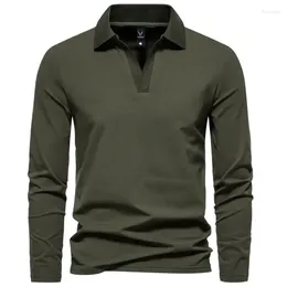 Men's T Shirts Autumn/Winter Retro Polo Collar Trendy Casual Solid Colour Long Sleeved T-shirt Bottom