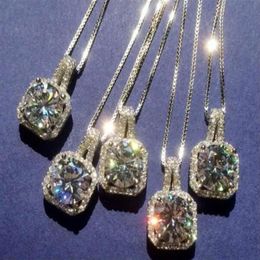 Simple Korean Fashion Jewellery 925 Sterling Silver 6 Colour Zirconia Round Cut Diamond CZ Gemstones Women Cute Chian Necklace Pendan258i