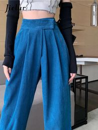 Women's Pants Blue Korean Style Y2k Elegant Women Corduroy France Vintage Wide-legged Loose Designer Clothing Autumn Winter