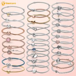 Authentic Snake Chain fit pando bracelet designer for women European Bead Pendant Diy Heart Infinity Wishbone Heart Blue Disc Fan Clasp Heart T-Bar Multi