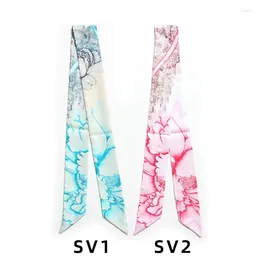 Scarves Peony Double-Layer Printed Imitation Twill Binding Bag Handle Silk Slender Narrow Ribbon Scarf For Women