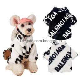 Designer Dog Clothes Classic Letter Pattern Apparel Warm Luxurious Fur Coats Puppy Turtleneck Jacket Pet Cold Weather Outerwears For S Dhao1