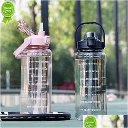 Water Bottles 2 Litre Outdoor Sports Drinking Bottles With Time Marker Water Bottle St Large Capacity Cup Fitness Drop Delivery Home G Dhfhr