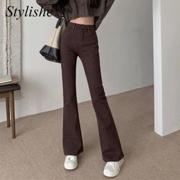 Jeans Vintage Brown Jeans Women Y2k High Waist Flared Skinny Pants Female 2022 Summer Streetwear Summer Black Denim Trousers Girls