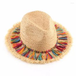 Wide Brim Hats 1PCS Straw Hat Female Beach Women Colour Tassel Summer Outdoor Sun For