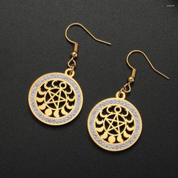 Dangle Earrings Dawapara Pentagram Cresent Moon Phase Pentacle Stainless Steel Wiccan Jewellery Wholesale