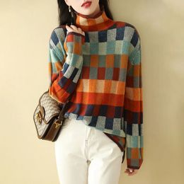 Womens Sweaters Winter Sweater Geometric Y2k Knitted Turtle Neck Jumper Fully Matched Long sleeved Pulled Korean Fashion 231215
