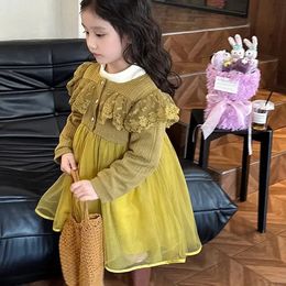 Girl's Dresses Girl Dress Children Girls Winter 2023 Cashmere Skirt Three Buttons Added Fleece Pricess 231216