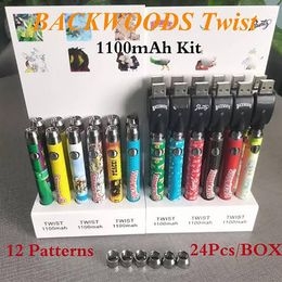 BackWoods/Cookies battery twist display 1100mah 3.3-3.7-4.3-4.8V adjustable voltage Usb charger marker cartoon preheating battery 24pcs