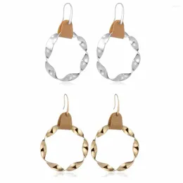 Dangle Earrings Circle Leather Pendant For Women Girl Retro Alloy Round Drop Earring Fashion Party Jewelry Pendientes Mujer