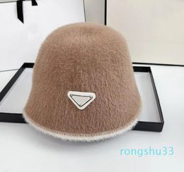 Womens Brand Triangle Mark Letter Wide Brim Hat Imitation Mink Hair Fisherman Christmas Gift