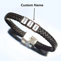 Personalised Genuine Leather Braided Rope Bracelets For Mens Custom Name 19 Names Beads Jewellery Gift With Box 231226