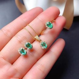 Necklace Natural Emerald Gemstone Jewellery Set Sterling Sier Necklace Earrings Ring 3pieces Suit Fine Jewellery for Women