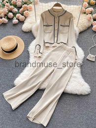 Women's Two Piece Pants New Autumn Korean Fashion Casual Knit Two Piece Set Women Sweater Cardigan Crop Top + Wide Leg Pant Suits Tracksuit 2 Piece Sets J231216