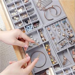 Storage Boxes Bins Fashion Grey Veet Jewellery Ring Display Organiser Box Tray Holder Earring Case Showcase Bins1 Drop Delivery Home Dhxtm