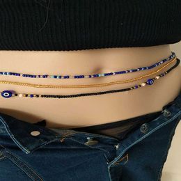 Waist Chain Belts New Glass Eye Waist Beads Stretch African Waist Chain Belt for Women Plus Size Charm Boho Bo JewelryL231216