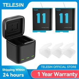 Connectors Telesin for Gopro 9 10 Battery 1750 Mah 3 Ways Led Light Charger Box Tf Card Battery Storage for Gopro Hero 9 10 Accessories