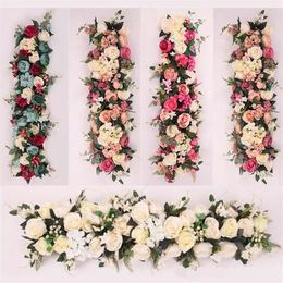 Decorative Flowers & Wreaths 100cm Wedding Arch Flower Row Table Centerpiece Artificial Silk Rose Wall With Foam Frame DIY Backdro269u