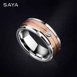 Wedding Rings Tungsten Wedding Rings for Men Women Rose-Gold Plating Brushed Finishing with Cubic Zirconia Stone Customised 231215