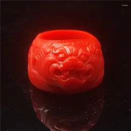 Cluster Rings Chinese Antiques Jade Ring Dragon Statue Red Carved Men's Jewellery Sending Gifts Husband Colleagues