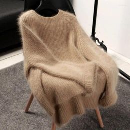 Women's Sweaters Vintage Fluffy Pullover Sweater Women Long Sleeve Autumn Winter Knitted Faux Mink Coat Korean Chic Loose Tops Clothes