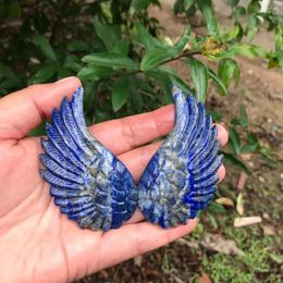 Decorative Figurines 2pcs Natural Lapis Lazuli Wings Figurine Healing Crystal Crafts Polished Reiki Statues Home FengShui Decoration Gifts