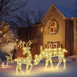Garden Decorations Elk Deer Statue Light LED Reindeer Ornament Iron Art Flashing Glowing Glitter Christmas Decoration Outdoor Decor 231216