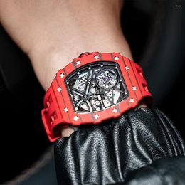 Wristwatches TSAR BOMBA Automatic Mens Watch Carbon Fiber Tonneau Wristwatch Sapphire Mirror Mechanical Clock Luxury For Man