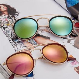 Classic Round Sunglasses Men Women Double Bridge Desinger Eyewear Metal Frame Sun Glasses Mirror UV400 Protection Sunglass with ca290U