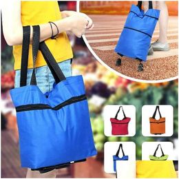 Storage Bags Blue Retractable Roller Fashion Portable Shop Wheel Bag Foldable Back Grocery Rack Bagstorage Drop Delivery Home Garden Dhg1Y