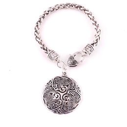 Viking Norse Celtic 3 Wolf Triskelion Energy Amulet Bracelet Women Men Wheat Link Chain Bracelet Jewelry345g