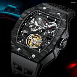 Wristwatches Aesop Square Tourbillon Mechanical Watch Men Skeleton Carbon Fibre Bezel Automatic Luxury Luminous Relogios Mecanicos