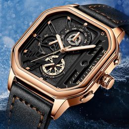 NEKTOM Brand Hollow Out Mens Watches Accurate Quartz Watch High Quality Leather Strap Luminous Square Dial Masculine Wristwatches216Q