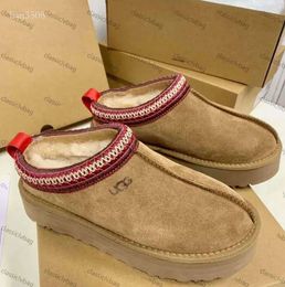 Tasman Chinelos de Pele de Castanha Slides de Pele de Carneiro Shearling Tazz NOVOS Mules Mulheres Homens Ultra Mini Bota Plataforma Slip-on Sapatos Camurça Conforto Superior