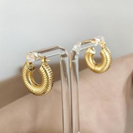 Hoop & Huggie Monlansher Small Chunky Screw Thread Earrings Gold Silver Colour Metal Round Earring For Women Vintage Jewellery 2021224o