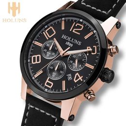 cwp Large dial leather strap quartz men watches Fashion vintage watch waterproof multifunction man of the brands Holuns289V
