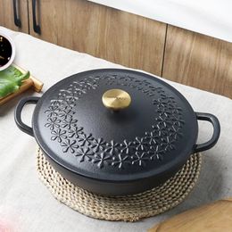 Soup Stock Pots 28CM Flower Relief Dutch Oven Black Nonsticks Cast Iron Pot With Lid Saucepan Casserole Kitchen Accessories Cooking Tools 231215