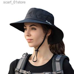 Wide Brim Hats Bucket Hats Women Summer Adjustable Bucket Hat with a Ponytail Hole Girls Sun Protection Hiking C Parent-child Outdoor Wide Brim HeadgearL231216