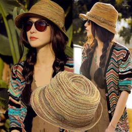 Wide Brim Hats 2023 Summer Women's Straw Hat Colorful Handmade Linen Braid Top Sun Protection Beach Simple Fashion