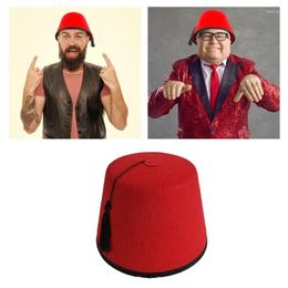 Berets Felt Moroccan Red Fez Hat Men Women Traditional Round Ottoman Turkish Cap With Black Tassels Adult Kids Breathable Flat Top