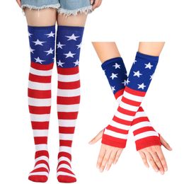 Men's Socks American Independence Day flag long socks star stripes flag thigh socks striped gloves knee length pentagram long socks