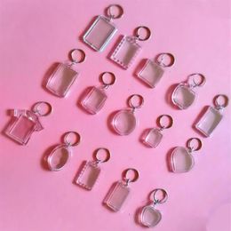 50pcs Lot Rectangle Heart Round Styles Transparent Blank Acrylic Insert Po Picture Frame Keyring Keychain Diy Split Ring Gift222a