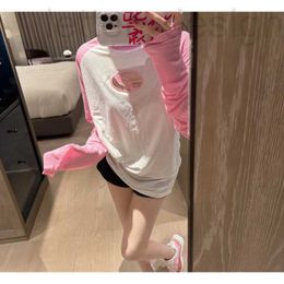 Women's T-Shirt designer luxuryNew niche design Colour blocking hollow D-letter sun protection long sleeved top loose fit raglan sleeve T KF2S