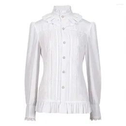 Women's Blouses Fashion Women Vintage Victorian Shirts And Blouse Solid White Gothic Stand Collar Lace Lolita Lotus Ruffle Tops Female Shirt