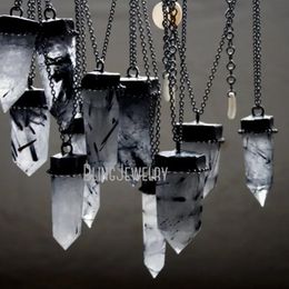 Necklaces Nm40504 Tourmalinated Crystal Tower Necklace Tourmaline Rutilated Quartz Point Obelisk Light Tourmaline Halloween Jewellery